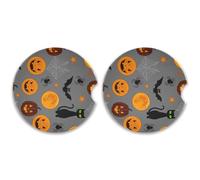 Kutsu Halloween Elements - Set di 2 sottobicchieri per auto, assorbenti, in ceramica, base in sughero, facili da rimuovere, 6,5 cm