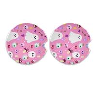 Kutsu Halloween Elements - Set di 2 sottobicchieri per auto, assorbenti, in ceramica, base in sughero, facili da rimuovere, 6,5 cm