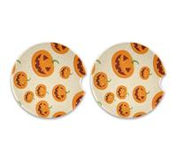 Kutsu Lanterna Pumpkins - Set di 2 sottobicchieri assorbenti in ceramica con base in sughero, facili da rimuovere, 6,5 cm