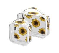 Kutsu Meadow - Beauty case impermeabile con girasole, per donne e uomini, organizer per cosmetici in PVC trasparente per viaggi, doppia cerniera, confezione da 2, Come nella foto