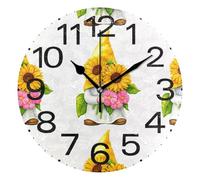 Kutsu Orologio da parete silenzioso con gnomo e girasoli, in scala silenziosa, funzionamento a batteria, 25,4 cm, per casa, camera da letto, soggiorno, cucina, ufficio, scuola, aula, nero