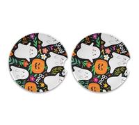 Kutsu Set di 2 sottobicchieri a forma di auto con fantasmi dei cartoni animati, assorbenti, base in sughero, sottobicchieri per bevande, facili da rimuovere, 6,5 cm