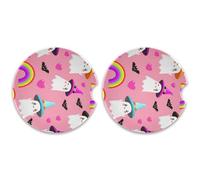 Kutsu Set di 2 sottobicchieri a forma di auto con fantasmi dei cartoni animati, assorbenti, base in sughero, sottobicchieri per bevande, facili da rimuovere, 6,5 cm