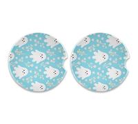 Kutsu Set di 2 sottobicchieri a forma di auto con fantasmi dei cartoni animati, assorbenti, base in sughero, sottobicchieri per bevande, facili da rimuovere, 6,5 cm