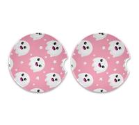 Kutsu Set di 2 sottobicchieri a forma di auto con fantasmi dei cartoni animati, assorbenti, base in sughero, sottobicchieri per bevande, facili da rimuovere, 6,5 cm