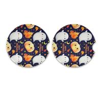 Kutsu Set di 2 sottobicchieri a forma di auto con fantasmi dei cartoni animati, assorbenti, base in sughero, sottobicchieri per bevande, facili da rimuovere, 6,5 cm