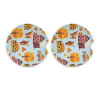 Kutsu Set di 2 sottobicchieri a forma di auto rustica, assorbenti, in ceramica, base in sughero, facili da rimuovere, 6,5 cm