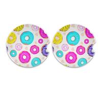 Kutsu Set di 2 sottobicchieri colorati a forma di ciambella, assorbenti, base in sughero in ceramica, facili da rimuovere, 6,5 cm