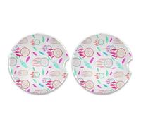 Kutsu Set di 2 sottobicchieri colorati con acchiappasogni, assorbenti, base in sughero, base in sughero, facile da rimuovere, 6,5 cm