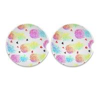Kutsu Set di 2 sottobicchieri colorati con ananas per auto, assorbenti, base in sughero in ceramica, facili da rimuovere, 6,5 cm