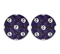 Kutsu Set di 2 sottobicchieri con teschi bianchi su auto scura, assorbenti, base in sughero in ceramica, facili da rimuovere, 6,5 cm