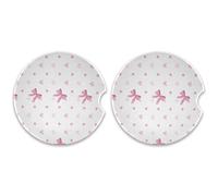 Kutsu Set di 2 sottobicchieri per auto con fiocchi rosa, assorbenti in ceramica con base in sughero, facili da rimuovere, 6,5 cm