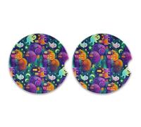 Kutsu Set di 2 sottobicchieri per auto con scena notturna di Halloween, sottobicchieri assorbenti in ceramica con base in sughero, facili da rimuovere, 6,5 cm