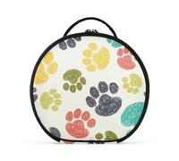 Kutsu Trousse per trucchi con impronte di cuccioli di zampa, organizer portatile con divisori regolabili, borsa rotonda rigida per artisti, per donne e ragazze, Come nella foto, 28x26x9 cm