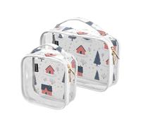 Kutsu Winter Town Trees, beauty case impermeabile per donne e uomini, organizer per cosmetici in PVC trasparente per viaggi, doppia cerniera, confezione da 2, Come nella foto