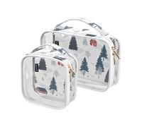 Kutsu Winter Town Trees, beauty case impermeabile per donne e uomini, organizer per cosmetici in PVC trasparente per viaggi, doppia cerniera, confezione da 2, Come nella foto