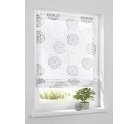 Kutti Bella - Tenda a pacchetto con occhielli, design a cerchio stampato bianco e antracite, ganci per finestra inclusi, 100 x 140 cm