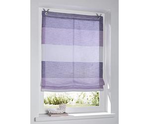 Kutti Tenda a rullo con occhielli Marit a righe rosa/viola/crema con strisce colorate, larghezza 45 cm x altezza 120 cm, con ganci per finestra