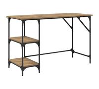 KUTYWEXFM Scrivania industriale, 120 x 50 x 75 cm, in legno di quercia | Scrivania compatta per computer con 3 ripiani integrati per camera da letto e ufficio in casa. Offre una presa stabile fino a