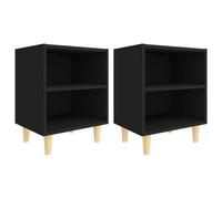 KUTYWEXFM Set di 2 comodini neri, 40 x 30 x 50 cm, con gambe in legno | Due comodini neri dal design scandinavo con due scomparti aperti per tenere in ordine accanto al letto in camera da letto.