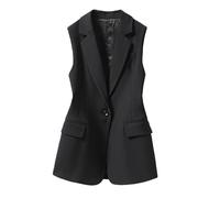 KUUFUUT Blazer Senza Maniche Da Donna Gilet Lungo Da Ufficio Completamente Foderato Giacca Senza Maniche con Un Bottone Giacca Estiva Da Lavoro per Ufficio Gilet Blazer per Affari Casual Nero S