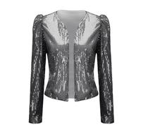 KUUFUUT Coprispalle con Paillettes da Donna Bolero Cardigan Maniche Lunghe Completamente Foderato Corto Aperto sul Davanti Blazer Glitterato per Donna Occasioni Speciali Abbigliamento Quotidiano