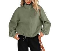 KUUFUUT Giacca Corta Da Donna Elegante A Maniche Lunghe Modello Transition Jacket con Cerniera Jacquard Felpa Casual con Coulisse Bomber Capospalla Da Donna con Tasche Verde Militare Taglia Xl