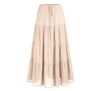 KUUFUUT Gonna Lunga da Donna Stile Boho Estiva A Balze Lunghezza 92-95 Cm Vita Elasticizzata Linea Ad A Abito Lungo Elegante Gonna A Lunghezza Intera per Viaggi E Spiaggia Casual Beige L