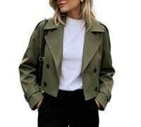 KUUFUUT Trench Corto Da Donna Giacca Classica Doppiopetto | Giacca A Maniche Lunghe con Colletto A Revers Ideale per La Transizione Tra Primavera E Autunno con Un Look Elegante E Casu