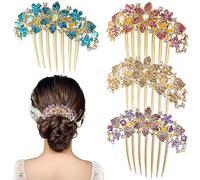 KuuGuu 4 pettini per capelli da donna con strass intarsiati a forma di fiore, per sposa, matrimonio, forcina per capelli con strass di cristallo, accessori per capelli da donna