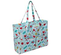 Kuuleyn Crochet Bag, Oxford Cloth Fabric with Blue Pattern, Large Capacity Wool Storage for Knitting Enthusiasts Sewing Tools Portable Travel Easy Clean Case