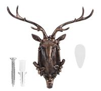 Kuuleyn Decorative Hooks, Metal Hat, Animal Shape Bathroom Wall Towel Hanging Hook Coat Hat Keys Hanger (Deer head (antique gold))