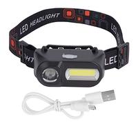 Kuuleyn Lampada frontale da esterno, lampada frontale di ricarica USB multifunzione Torcia leggera montata sulla testa Fascia regolabile adatta per il campeggio Pesca Ciclismo Nero