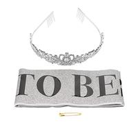 Kuuleyn Set cintura e corona da sposa in oro rosa, inclusa una spilla con strass Cintura stampata nera Corona di scintillante per decorazioni per addio al nubilato, addio al (Argento)
