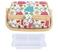 Kuuleyn Sewing Basket Fabric,Large Vintage Organizer Crafting Tools, Supplies Kit Storage Box Portable Dual Layer Design PP Tray Handle Home Decor Gift