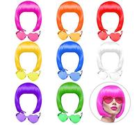 KUUQA 16 parrucche del partito pezzi e set di occhiali da sole, neon breve parrucca bob di occhiali da sole pacchetto colorato costume cosplay parrucca posticci partito quotidiane di favori