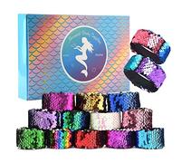 KUUQA 16 Pcs Magic Paillettes I braccialetti sirena 2 colori Paillettes Reversibile Glitter Slap Bracciali per i bambini Little Mermaid Birthday Party Favors (Random Colors)