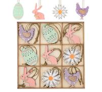 Kuvarix 18 Pezzi Decorazioni Pasquali in Legno, Ciondoli Decorazioni Pasqua da Appendere-Coniglio, Uovo di Pasqua, Pulcino, Fiori per Pasquali la Primavera Decorazione della casa (4 Colori)