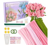 Kuvarix 400 Pezzi Scovolini Colorati per Lavoretti, 4 Colori Pipe Cleaner Flowers, Scovolini Pipa Ciniglia Steli Set, Scovolini per Fiori Artigianali con Steli di Fiori, Nastro, Pistilli, etc