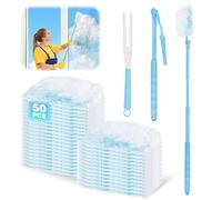 Kuvarix 52 Pezzi Duster Ricariche Compatibile con Swiffer, Kit per Piumini Cattura Polvere con 1 Manico, 1 Manici Telescopici, Piumini Catturapolvere per Capelli, Polvere, Sporco