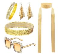 Kuvarix Accessori da discoteca anni '70 anni '80, accessori da discoteca, da donna, con orecchini, sciarpa, braccialetto, fascia e occhiali per carnevale, discoteca retrò, feste musicali
