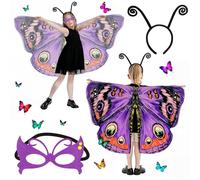 Kuvarix Costume Farfalla Bambina, 3 Pezzi Ali Farfalla Bambina, Mantella Farfalla con Maschera Fascia Arnevale, Vestito Carnevale per Halloween Festa di Costume Carnevale