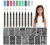 Kuvarix Penne Glitter Tatuaggi per Bambini, Tatuaggi Penne Bambini Kit con 10 Glitterati Penna, 450 Tattoo Stencils, Tatuaggi Temporanei Penna Truccabimbi per Carnevale, Halloween, Natale