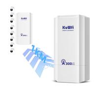 KuWFi 300 Mbps Wireless Bridge - 2.4 G Point-to-Point WiFi Bridge con porta PoE, 2 porte 100 Mbps, portata 1 km, per interni ed esterni, per fotocamera, CCTV, garage, giardino, appartamento