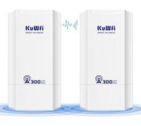 KuWFi Bridge wireless, 300 Mbps WLAN Bridge, 2,4 G, per interni ed esterni, ponte WiFi CPE con POE, 2 100 Mbps, ripetitore WiFi a lunga gamma 1 KM per fotocamera, CCTV, Starlink, garage, giardino
