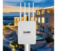 KuWFi Outdoor WiFi 6 Repeater & Extender, Punto di accesso WiFi 6 AX3000 Mbps 2,4 GHz e 5 GHz Point Bridge with 4 High Gain Antennas, Gigabit Port, Poe Powered, Supporto MU-MIMO, Seamless Roaming