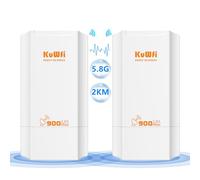 KuWFi WiFi Bridge, Ponte WiFi esterno Punto a Punto 5.8G, 2KM Lungo Raggio PtP/PtMP, LAN 10/100 Mbps, Capacità WiFi Wireless, 12dBi, IP65, RJ45, Adattatore PoE, Adatto a una varietà di luoghi