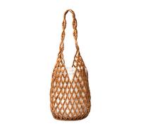 KUWHSIOP Borsa da spiaggia con perline di legno per donna, borsa a secchiello intrecciata fatta a mano, borsa a spalla estiva alla moda,Marrone