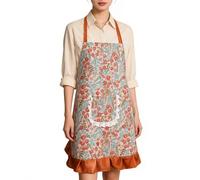 KUWHSIOP Grembiule Da Donna Da Cucina Corto con Stampa Floreale Vintage Balza E Tasca In Pizzo - Ideale Per Cucinare, Fare Dolci e Giardinaggio,Orange 2,One Size