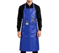 KUWHSIOP Grembiule Da Lavoro In Ecopelle per Parrucchieri E Barbieri Uomo Donna Lungo E Regolabile con Tasche Porta-Attrezzi,Blu,One Size